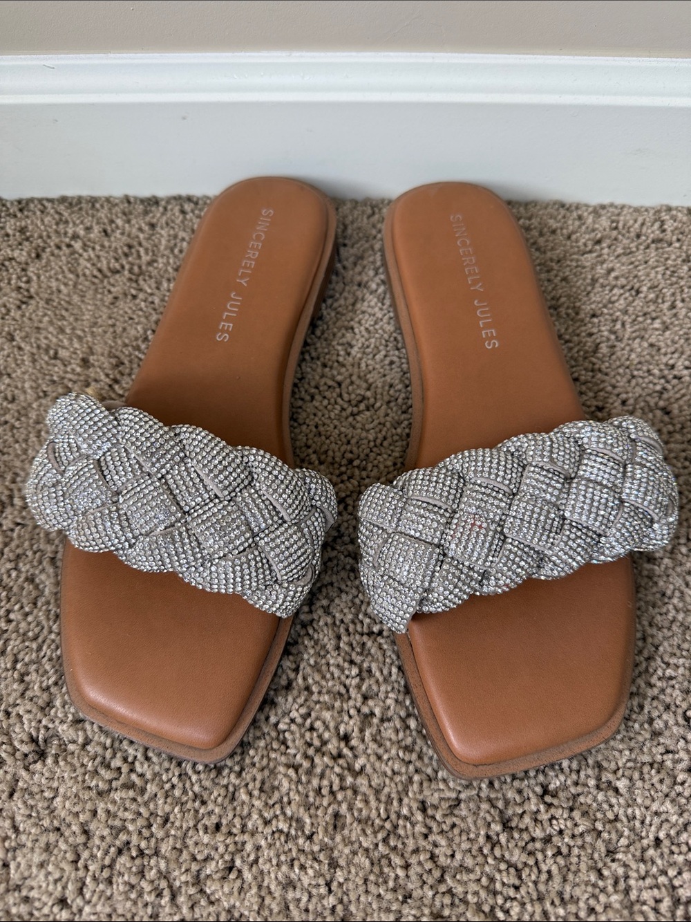 Sincerely Jules | Braided Crystal Slide Sandals | Size 9.5
